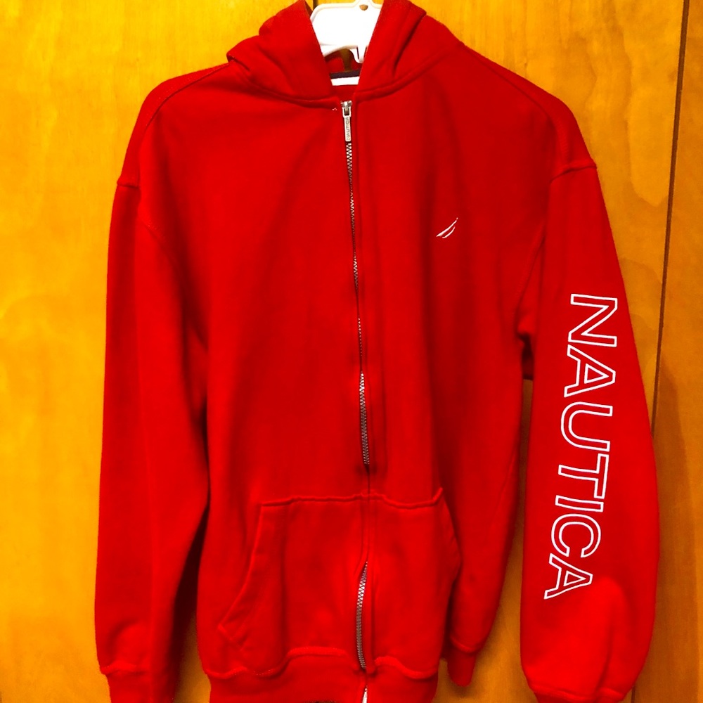 Nautica Boys Red Hoodie Zip Up Jacket Size 18/20